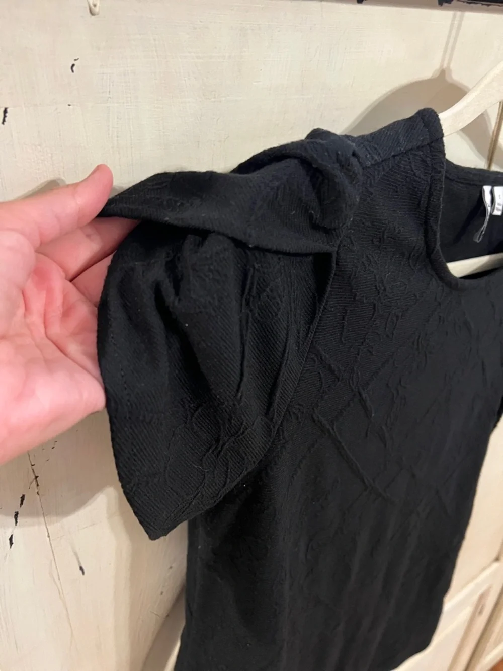 Elle Black Textured Puff Sleeve Top Small Dressy Blouse - Picture 5 of 11